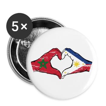 Marokko Philippinien Flagge Hände Herzform used - Buttons groß 56 mm (5er Pack) - Weiß - Vorne