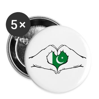 Pakistan Flag Hands Heart Shape - Buttons large 2.2''/56 mm (5-pack) - white - Front