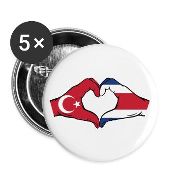 Türkei Costa Rica Flagge Hände Herzform - Buttons groß 56 mm (5er Pack) - Weiß - Vorne