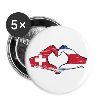 Schweiz Costa Rica Flagge Hände Herzform used - Buttons groß 56 mm (5er Pack) - Weiß - Vorne