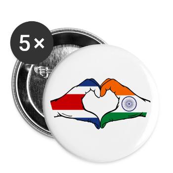 Costa Rica Indien Flagge Hände Herzform - Buttons groß 56 mm (5er Pack) - Weiß - Vorne