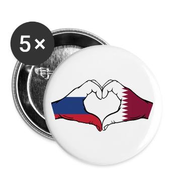 Russia Qatar Flag Hands Heart Shape - Buttons large 2.2''/56 mm (5-pack) - white - Front