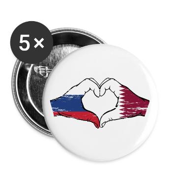 Drapeau de la Russie Qatar mains forme de coeur utilisé - Lot de 5 grands badges (56 mm) - blanc - Devant