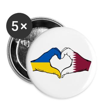 Ukraine Qatar Flag Hands Heart Shape - Buttons large 2.2''/56 mm (5-pack) - white - Front