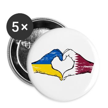 Ukraine Qatar flag hands heart shape used - Buttons large 2.2''/56 mm (5-pack) - white - Front