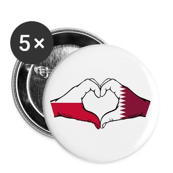 Poland Qatar Flag Hands Heart Shape - Buttons large 2.2''/56 mm (5-pack) - white - Front