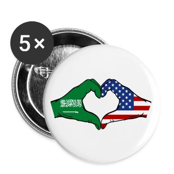 Saudi Arabia USA Flag Hands Heart Shape - Buttons large 2.2''/56 mm (5-pack) - white - Front