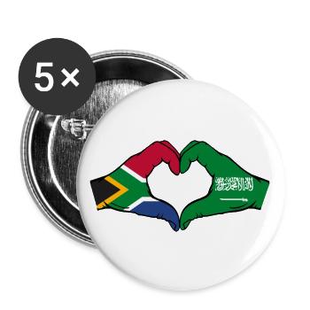Südafrika Saudi Arabien Flagge Hände Herzform - Buttons groß 56 mm (5er Pack) - Weiß - Vorne