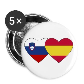 Slovénie Espagne Drapeau Coeur - Lot de 5 grands badges (56 mm) - blanc - Devant