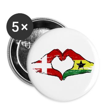 Danemark Ghana drapeau mains forme de coeur utilisé - Lot de 5 grands badges (56 mm) - blanc - Devant