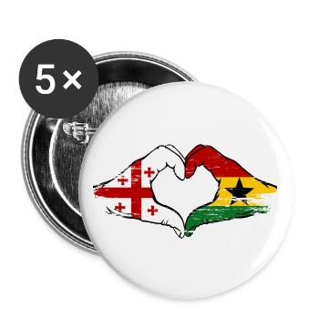 Georgien Ghana Flagge Hände Herzform used - Buttons groß 56 mm (5er Pack) - Weiß - Vorne