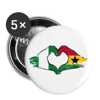 Nigeria Ghana drapeau mains forme de coeur utilisé - Lot de 5 grands badges (56 mm) - blanc - Devant