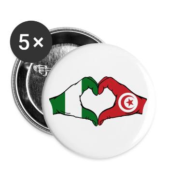Nigeria Tunesien Flagge Hände Herzform - Buttons groß 56 mm (5er Pack) - Weiß - Vorne