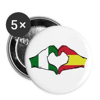 Nigeria Espagne Drapeau Mains Coeur Forme - Lot de 5 grands badges (56 mm) - blanc - Devant