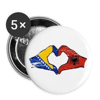 Bosnien Albanien Flagge Hände Herzform used - Buttons groß 56 mm (5er Pack) - Weiß - Vorne