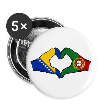 Bosnia Portugal Flag Hands Heart Shape - Buttons large 2.2''/56 mm (5-pack) - white - Front