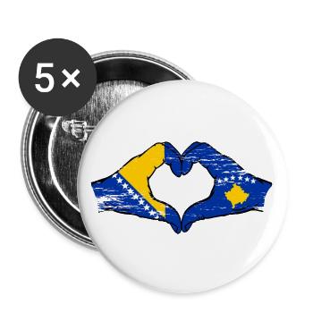 Bosnien Kosovo Flagge Hände Herzform used - Buttons groß 56 mm (5er Pack) - Weiß - Vorne