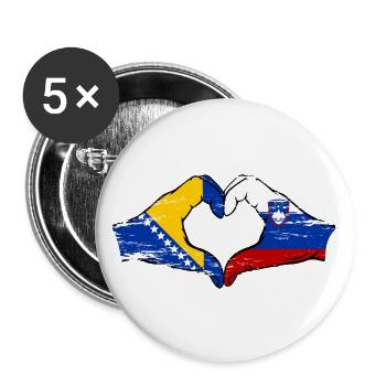 Bosnien Slowenien Flagge Hände Herzform used - Buttons groß 56 mm (5er Pack) - Weiß - Vorne