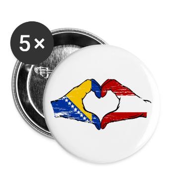 Bosnia Austria flag hands heart shape used - Buttons large 2.2''/56 mm (5-pack) - white - Front