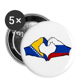 Bosnien Russland Flagge Hände Herzform - Buttons groß 56 mm (5er Pack) - Weiß - Vorne