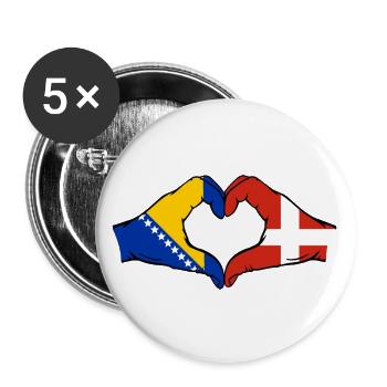 Bosnien Dänemark Flagge Hände Herzform - Buttons groß 56 mm (5er Pack) - Weiß - Vorne