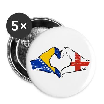 Bosnie Angleterre drapeau mains forme de coeur utilisé - Lot de 5 grands badges (56 mm) - blanc - Devant