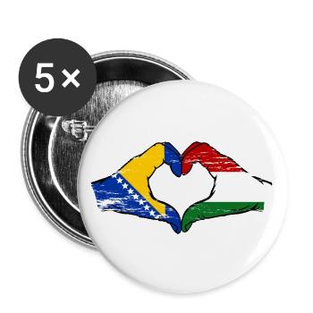 Bosnien Ungarn Flagge Hände Herzform used - Buttons groß 56 mm (5er Pack) - Weiß - Vorne
