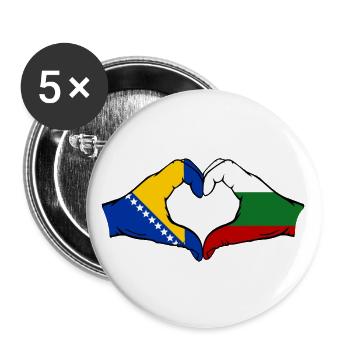 Bosnia Bulgaria Flag Hands Heart Shape - Buttons large 2.2''/56 mm (5-pack) - white - Front