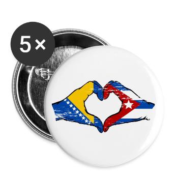 Bosnie Cuba drapeau mains forme de coeur utilisé - Lot de 5 grands badges (56 mm) - blanc - Devant