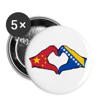 China Bosnien Flagge Hände Herzform - Buttons groß 56 mm (5er Pack) - Weiß - Vorne