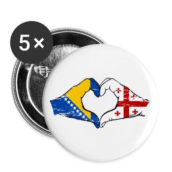 Bosnien Georgien Flagge Hände Herzform used - Buttons groß 56 mm (5er Pack) - Weiß - Vorne