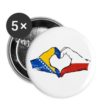 Bosnie Pologne drapeau mains forme de coeur utilisé - Lot de 5 grands badges (56 mm) - blanc - Devant