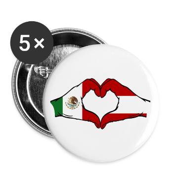 Mexico Austria Flag Hands Heart Shape - Buttons large 2.2''/56 mm (5-pack) - white - Front
