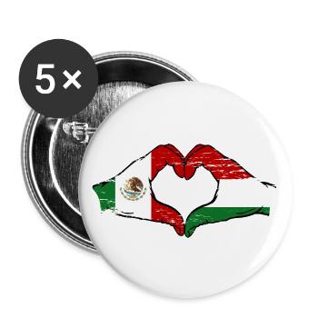 Mexique Hongrie drapeau mains forme de coeur utilisé - Lot de 5 grands badges (56 mm) - blanc - Devant