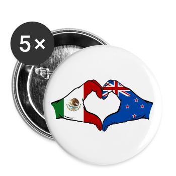 Mexique Nouvelle-Zélande drapeau mains forme coeur - Lot de 5 grands badges (56 mm) - blanc - Devant