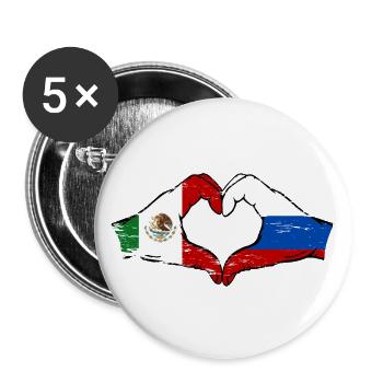 Mexique Russie Drapeau Mains Coeur Forme Utilisé - Lot de 5 grands badges (56 mm) - blanc - Devant