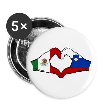 Mexiko Slowenien Flagge Hände Herzform - Buttons groß 56 mm (5er Pack) - Weiß - Vorne