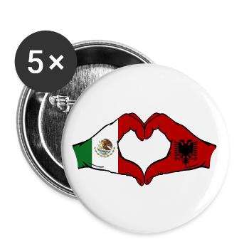 Mexiko Albanien Flagge Hände Herzform - Buttons groß 56 mm (5er Pack) - Weiß - Vorne