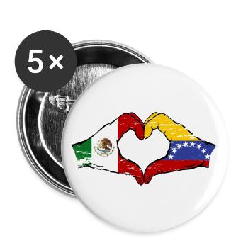 Mexico Venezuela flag hands heart shape used - Buttons large 2.2''/56 mm (5-pack) - white - Front