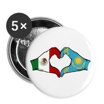 Mexico Kazakhstan Flag Hands Heart Shape - Buttons large 2.2''/56 mm (5-pack) - white - Front