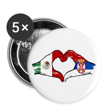 Mexique Serbie drapeau mains forme coeur utilisé - Lot de 5 grands badges (56 mm) - blanc - Devant