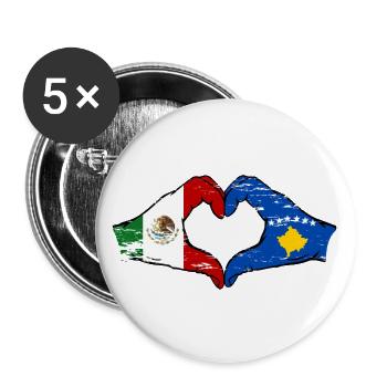 Mexique Kosovo drapeau mains forme de coeur utilisé - Lot de 5 grands badges (56 mm) - blanc - Devant