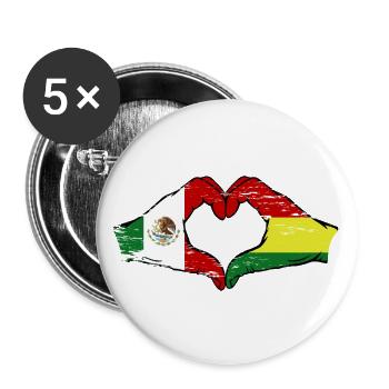 Mexique Bolivie drapeau mains forme de coeur utilisé - Lot de 5 grands badges (56 mm) - blanc - Devant