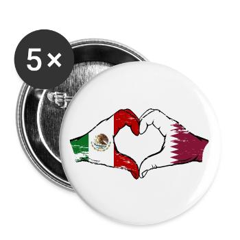 Mexico Qatar flag hands heart shape used - Buttons large 2.2''/56 mm (5-pack) - white - Front