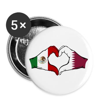 Mexiko Katar Flagge Hände Herzform - Buttons groß 56 mm (5er Pack) - Weiß - Vorne