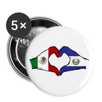 Mexico El Salvador Flag Hands Heart Shape - Buttons large 2.2''/56 mm (5-pack) - white - Front