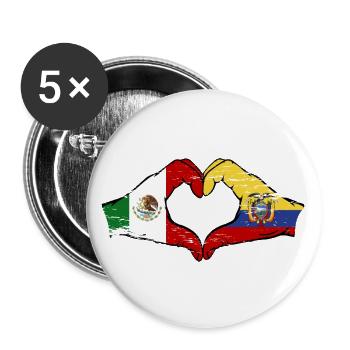 Mexique Drapeau de l’Équateur mains forme de coeur utilisé - Lot de 5 grands badges (56 mm) - blanc - Devant