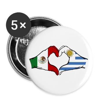 Mexiko Uruguay Flagge Hände Herzform used - Buttons groß 56 mm (5er Pack) - Weiß - Vorne