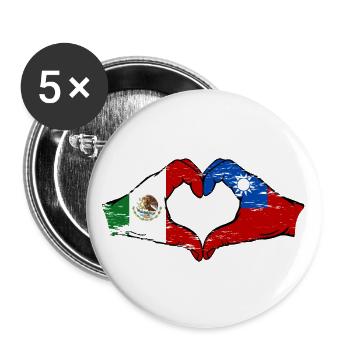 Mexico Taiwan flag hands heart shape used - Buttons large 2.2''/56 mm (5-pack) - white - Front