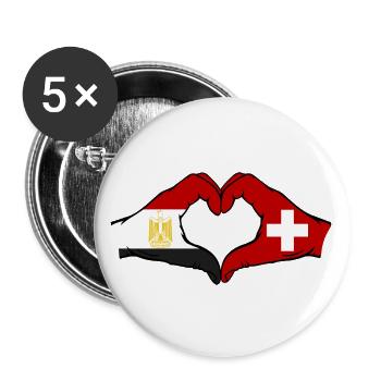 Egypt Switzerland Flag Hands Heart Shape - Buttons large 2.2''/56 mm (5-pack) - white - Front